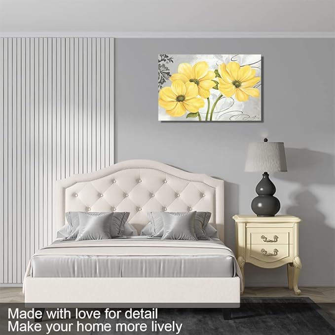 Yellow Flowers Wall Art Abstract Print Canvas Home Decor Pictures Poster for Bathroom Bedroom Living Room Office Large Painting Photo Framed Ready to Hang(12''H x 18''W)