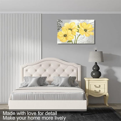 Yellow Flowers Wall Art Abstract Print Canvas Home Decor Pictures Poster for Bathroom Bedroom Living Room Office Large Painting Photo Framed Ready to Hang(12''H x 18''W)