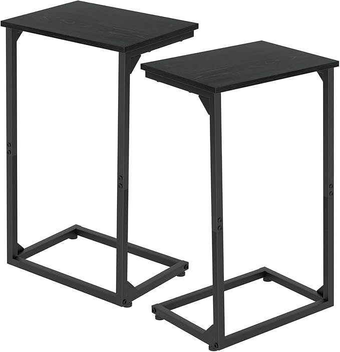 AMHANCIBLE C Shaped End Tables Set of 2, Couch Side Tables that Slide Under Sofa, TV Trays for Living Room, Bedroom, Small Space, Black, HET02BBK