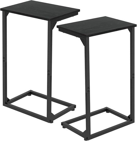 AMHANCIBLE C Shaped End Tables Set of 2, Couch Side Tables that Slide Under Sofa, TV Trays for Living Room, Bedroom, Small Space, Black, HET02BBK