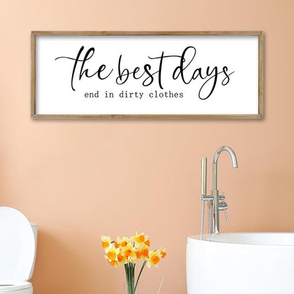 FZMHASLWW Laundry Room Sign Wall Decor 32"×12" The Best Days End In Dirtiest Clothes Large Wood Framed Wall Art Hanging (Wood)