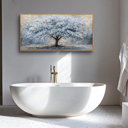 ZUITINGHUA Large Canvas Wall Art For Living Room Wood Framed Wall Decor For Office Modern Bedroom Decorations Grayish Blue Painting Tree Abstract Pictures Home Decor Posters Ready To Hang 24x48 In