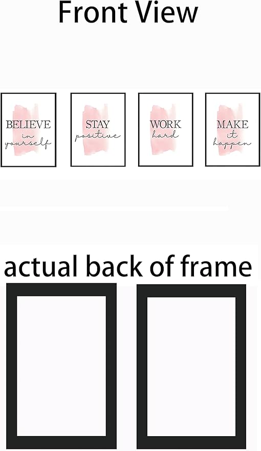 4 pcs Frame Wall Art Stay Positive Make It Happen Motivational Inspirational Quote Pink Canvas Painting Poster Pictures for Teenage Girl Bedroom Decor Office