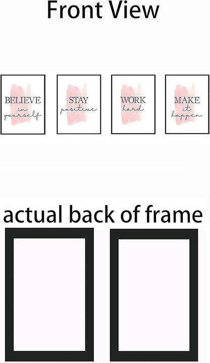 4 pcs Frame Wall Art Stay Positive Make It Happen Motivational Inspirational Quote Pink Canvas Painting Poster Pictures for Teenage Girl Bedroom Decor Office