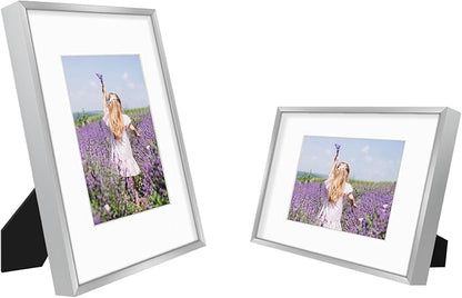 Golden State Art, Gallery Wall Frame Set of 6 - Silver 9x12 Aluminum Photo Frames with Mat for 6x8 Pictures - 9 x 12 inch Metal Frame with Real Glass Cover - Elegant Home or Office Decor