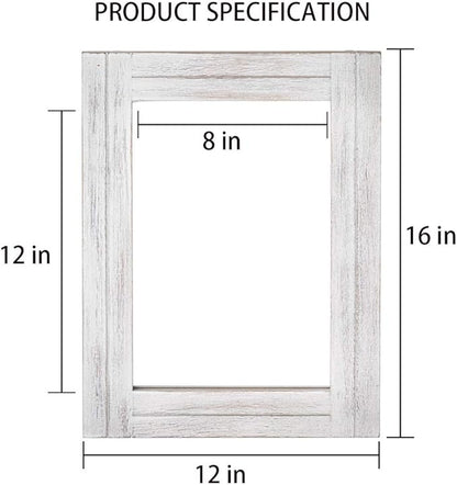 Rectangle Wall Mirror for Bathroom, Distressed White Wood Decor with Hanging Rope for Rustic Home Decor, Vanity, Living Room 12"×16"