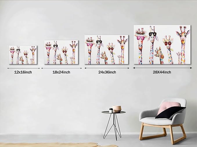 5 Giraffes Wear Glasses Canvas Wall Art for Living Room Graffiti Art Canvas Framed Wall Decor Modern Home Artwork Bathroom Canvas Prints Ready to Hang 12x16 inch
