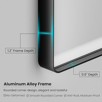 JISOSO Black Bathroom Mirror 38X38 Inch, Black Metal Framed Mirror for Wall, Rounded Rectangle Matte Bathroom Vanity Mirror with Tempered Glass, Anti-Rust, Horizontal/Vertical