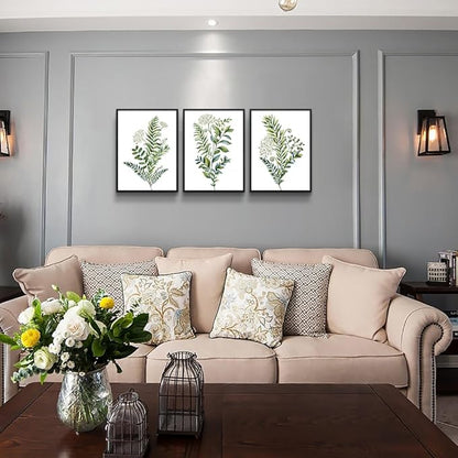 Black Framed 3 Pieces Framed Wall Art For Living Room Bathroom Wall Decorations Kitchen Wall Decor Canvas Print Decor Modern Simple Bedroom Home Decoration Green Leaves Poster Wall Paintings