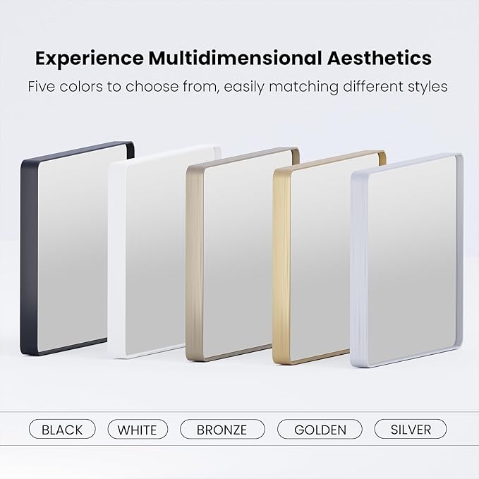 JISOSO Brushed Nickel Bathroom Mirror 48x40 Inch, Brushed Silver Metal Frame Mirror Wall Mounted, Rounded Rectangle Bathroom Vanity Mirror, Tempered Glass, Anti-Rust, Horizontal/Vertical