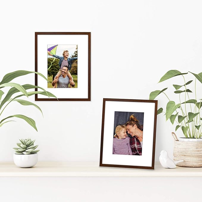 Americanflat 8x10 Picture Frame with Shatter-Resistant Glass - Use as 5x7 Frame with Mat or Display 8x10 Photo Without Mat - Streamline Collection - Picture Frames for Tabletop and Wall - Walnut