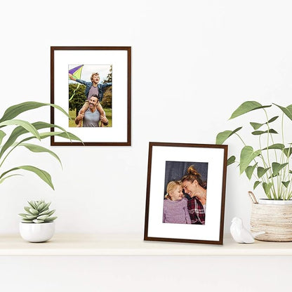 Americanflat 8x10 Picture Frame with Shatter-Resistant Glass - Use as 5x7 Frame with Mat or Display 8x10 Photo Without Mat - Streamline Collection - Picture Frames for Tabletop and Wall - Walnut