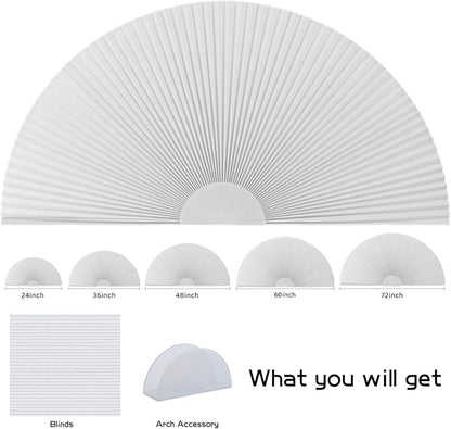 Small Arch Window Shade Blackout Cellular Shades 12 inch Half Circle Moon Window Covering No Drill Honeycomb Blinds for Windows Room Darkening Easy Install Light Blocking Blinds (1, White, 24x12inch)