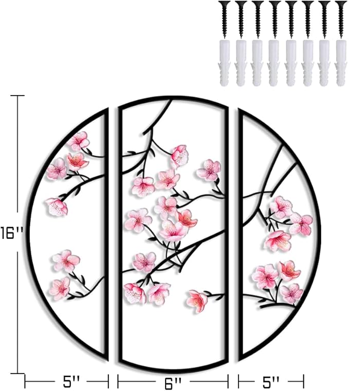 XORT 3 Pieces Metal Flowers Wall Decor, Minimalist Floral Wall Arts Hanging Decor for Living Room Bathroom Bedroom Dining Room Kitchen Indoor Outdoor
