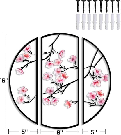 XORT 3 Pieces Metal Flowers Wall Decor, Minimalist Floral Wall Arts Hanging Decor for Living Room Bathroom Bedroom Dining Room Kitchen Indoor Outdoor