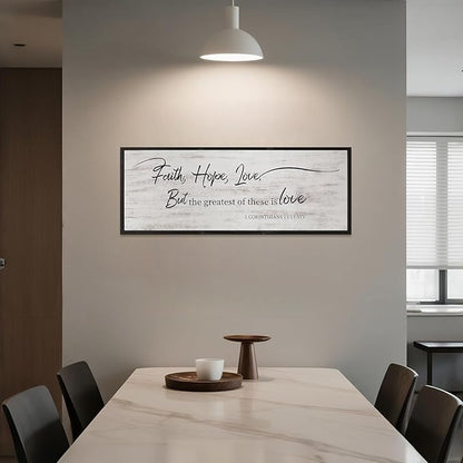 Faith Hope and Love Bible Verses Framed Wall Sign For Family Living Room Kitchen Farmhouse Dining Room Vintage Boho Wall Art Decoration For Living Room Bedroom, 40 x 15 Inch, Black