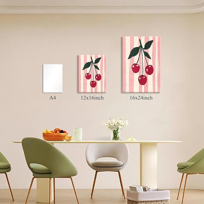 LHHJDIO 3 Piece Trendy Fruit Canvas Wall Art Vintage Kitchen Wall Art Colorful Cherry Strawberry Lemon Pictures Wall Decor Fruit Abstract Art Print for Kitchen Dining Room Bedroom 16"x24"