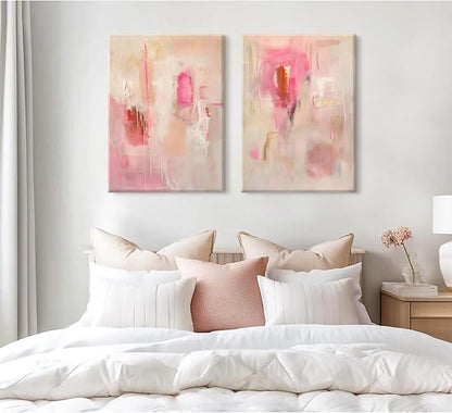 Tocliky Abstract Wall Art Neutral Modern Canvas Painting Decor Pink Beige Minimalist Wall Art Contemporary Abstract Poster Artwork for Living Room Bedroom 12x16 Inch Wrapped Canvas Set of 2