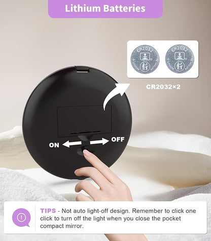 WOBSION Travel Compact Mirror,Portable 1x/10x LED Makeup Mirror with Magnification,Handheld 2-Sided Pocket Mirror, 3.5in Small Mirror for Purse,Handbag,Gift,Black