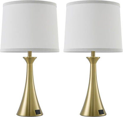 Touch Lamp for Living Room Bedroom, 21" Table Lamps Set of 2 with USB C+A Ports and White Lamp Shades, 3 Way Dimmable Gold Touch Bedside Lamps for Nightstand, 2 LED Bulbs Included