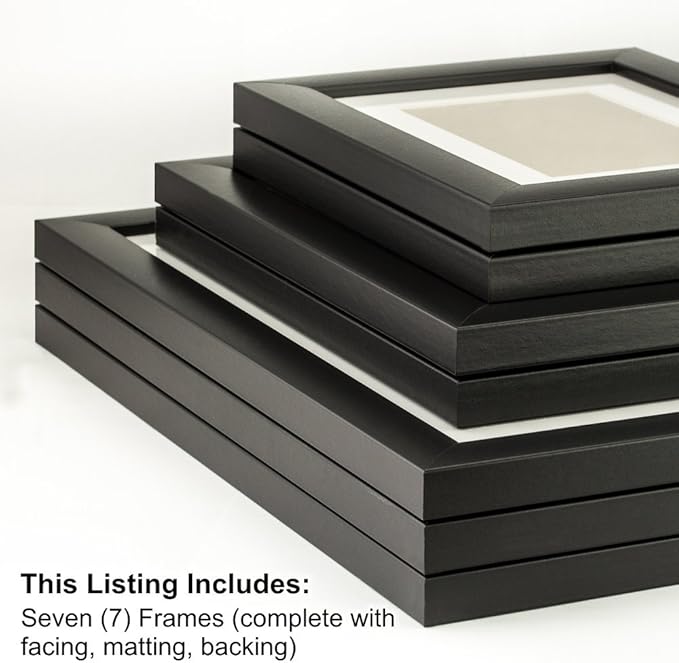 Craig Frames 1WB3BK Picture Frame 7-Piece Wall Set, Black Frames, White Display Mats