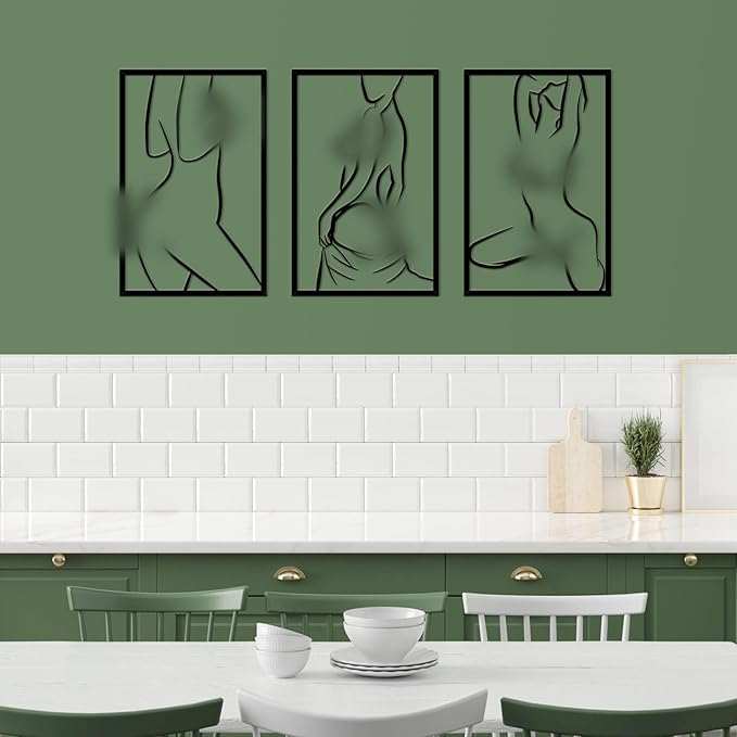 ESTART 3 Pieces Modern Minimalist Metal Wall Decor Abstract Line Art Wall Decor Woman Body Shape Art Home Hanging Sculptures Decor for Living Room Bedroom Bathroom Kitchen