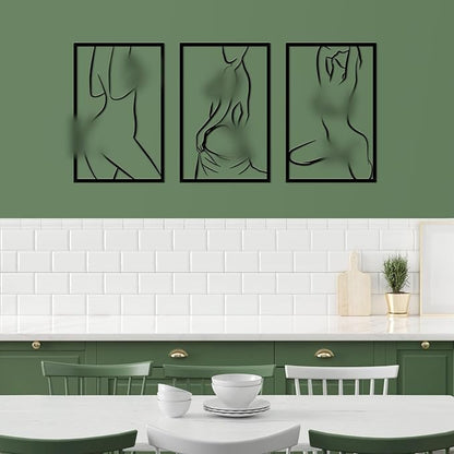 ESTART 3 Pieces Modern Minimalist Metal Wall Decor Abstract Line Art Wall Decor Woman Body Shape Art Home Hanging Sculptures Decor for Living Room Bedroom Bathroom Kitchen