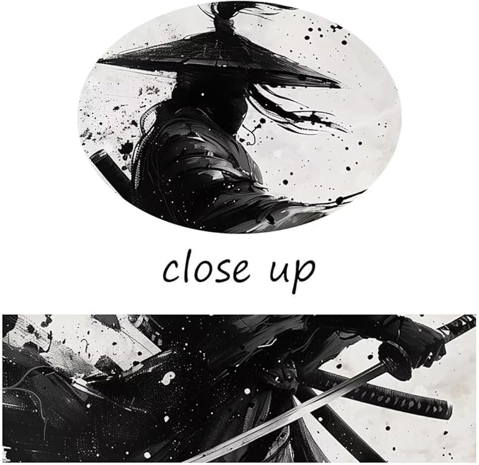 Japanese Samurai Wall Art Black and White Warrior Wall Decor Prints Vintage Japanese Cultural Samurai Pictures Canvas Painting Framed for Living Room Bathroom Bedroom Office (24''W x 36''H)