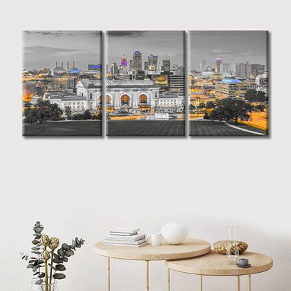 3 Pieces Kansas City Missouri Skyline Wall Decor for Living Room American Cityscape Artwork Wall Decor for Bedroom Giclee Wooden Framed Gallery-Wrapped Ready to Hang (36" Wx16 H)