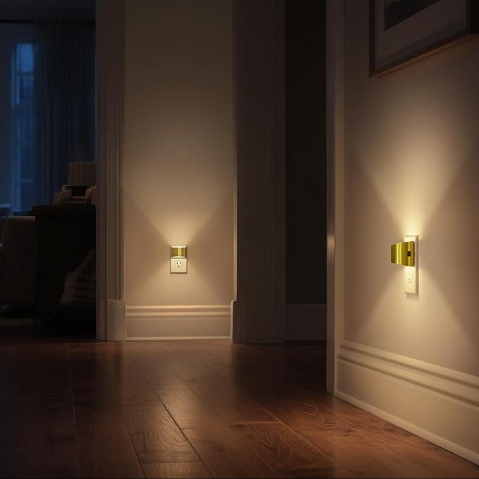 DORESshop LED Night Light[2 Pack], Night Lights Plug into Wall, 3 Level Brightness Adjustable Plug in Night Light, Dusk to Dawn Sensor, Nightlights for Adults, Bedroom, Bathroom, 3000K, Golden Cover