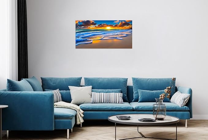 TutuBeer 1 Pcs Wall Decor Beach Ocean Pictures Sunrise over the Beach Pictures Print on Canvas Pictures of the Beach Pictures Wall Art Beach Paintings Ocean Wall Art Stretched and Framed 8" x 16"