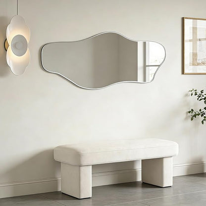 Irregular Wall Mirror, 60"x24" Large Asymmetrical Tempered Glass Mirror, Modern Silver Organic Frameless Mirrors for Living Room Bedroom Hallway Entryway, Horizontal or Vertical Hanging