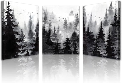 3-Piece Modern Abstract Art Prints, Black and White Forest Scenery, Canvas Wall Art for Living Room, Bedroom, Office, Home Wall Decor