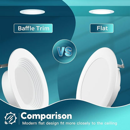 FREELICHT 6 Pack 4 Inch Retrofit LED Recessed Lighting, Selectable 2700K/3000K/4000K/5000K/6000K, Dimmable Flat LED Can Lights, 7W=60W, 700LM, IC & Damp Rated, ETL & FCC, White