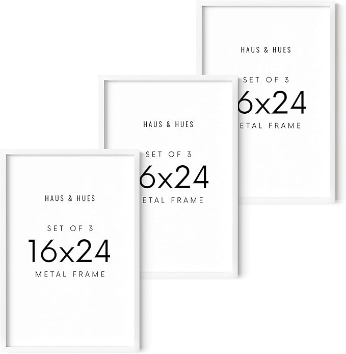 HAUS AND HUES 16x24 White Aluminum Frame Set of 3 - Premium Build, Vertical & Horizontal Hanging, Shatterproof Plexiglass (16x24 in, White)