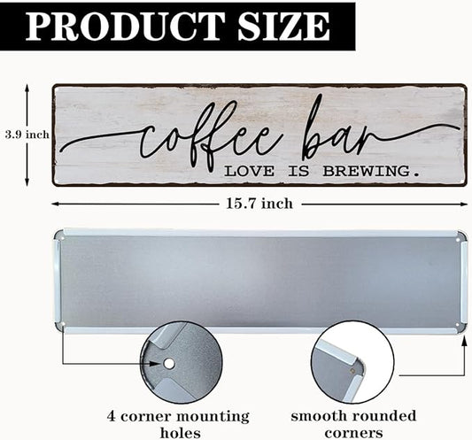 Coffee Bar Sign, Love is Brewing Signs, Retro Metal Tin Sign, Vintage Coffees Wall Art, Decorations for Kitchen, Cafe, Coffee Station, Home Bar, Decorative Metal Wall Signs 15.8x4 Inches