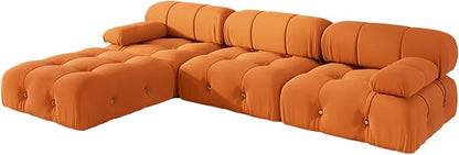 104'' Modular Sectional Sofa, L-Shaped Velvet Modular Couch with Reversible Chaise Ottoman, Modern Cloud Sectional Couches for Living Room, Apartment (3 Seats, 1 Ottoman, Orange) ﻿
