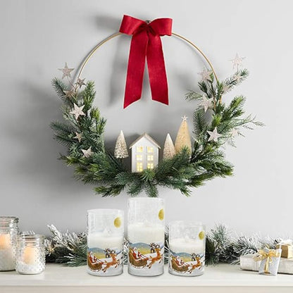Santa Claus Glass Flameless Candles Battery Operated Remote and Timer Real Wax LED Flickering Pillar Candles White Cold Light Window Christmas Holiday Decor D3 x H4, 5", 6"