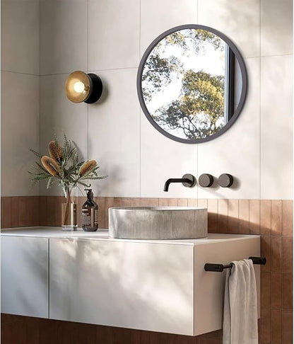 JJUUYOU Circle Wall Mirror 16 Inch Round Wall Mirror for Bathroom Farmhouse Gray Circular Mirrors Washroom Wall Decor Wood Frame Mirrors for Living Room Bedroom Dorm Decorative