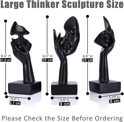 3 Pcs Thinker Large Statue Set - Black Art Abstract Home Accent Figurines for Living Room, Bedroom, Shelves, Office Desktop, Coffee Table Decor, Gift for Women (3 Pcs Black, 9")