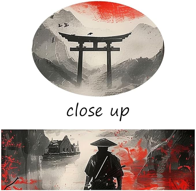 Japan Samurai and Full Moon Pictures Wall Art Japanese Theme Painting Canvas Prints Bushido Posters Japanese Landscape Artwork Home Decor Framed for Living Room Bedroom Office (24''W x 36''H)