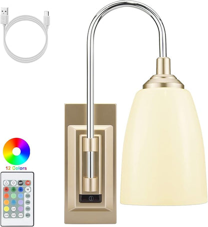 LUXSWAY Wall Sconce, 12 Color Changing,Wall Lamp Over Bed Headboard Light, Wall Mounted Light for Hallway Bedroom Home Decor, Dimmer & Timer Off-1Pack