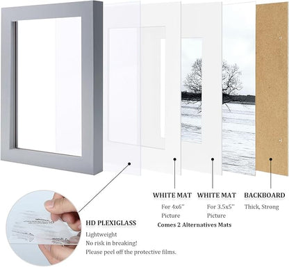 Egofine 5x7 Picture Frames Covered by Plexiglass, 4 Pack for Picture 4x6 with Mat or 5x7 whitout Mat Made of Solid Wood for Table Top Display and Wall Mounting Photo Frame, Light Gray