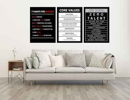 Core Values Inspirational Canvas Wall Art 3 Pieces Poster Motivational Ten Things That Require Zero Talent Canvas Artwork Picture Print Framed for Home Office Living Room Gym Wall Decor [60''Wx 28''H]