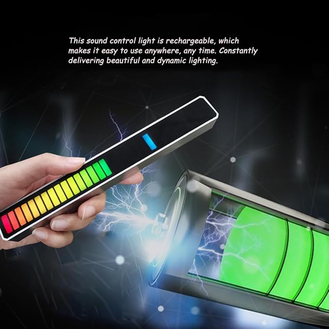 Kwak's Led Lights,Sound-Activated RGB LED Ambient Light - 8 Music Sync Modes, Rechargeable, Perfect for Car,TV and Gaming(2 pcs) (Black)
