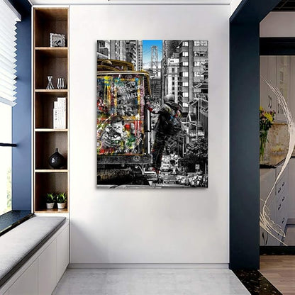Yatsen Bridge Banksy Wall Art Paintings, Street Landscape of London City Canvas Paintings, Graffiti Pop Art Posters And Prints for Home Decor Ready to Hang - 28x44 inch