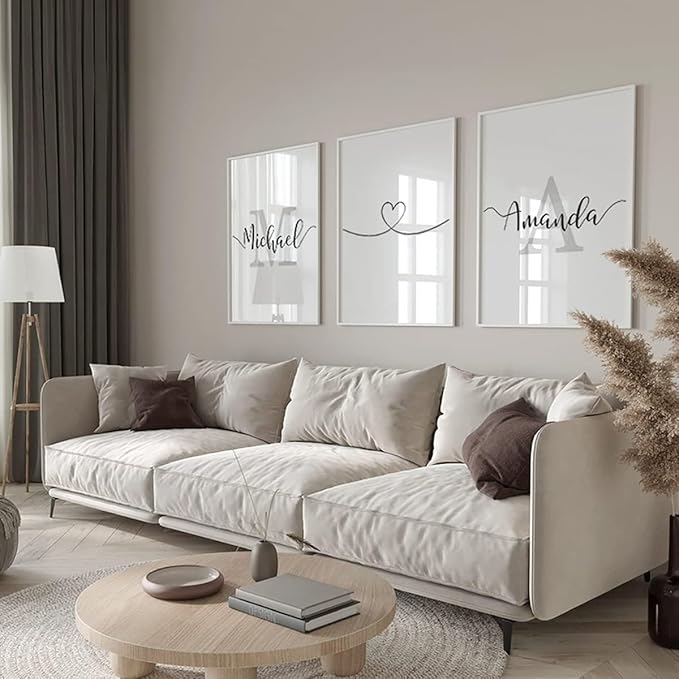 Woodkap Wall Art Decor, Custom Couples Sign Initials Name and Date Print Pictures Unframed, Wall Decorations for Home Living Room Master Bedroom Bathroom, Above Bed Artwork, Engagement & Wedding Gifts