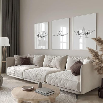 Woodkap Wall Art Decor, Custom Couples Sign Initials Name and Date Print Pictures Unframed, Wall Decorations for Home Living Room Master Bedroom Bathroom, Above Bed Artwork, Engagement & Wedding Gifts