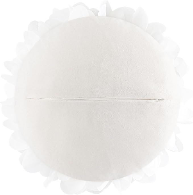 3D Flower Round Throw Pillow Cute Decorative Daisy Accent Cushion Handmade Soft Elegant Velvet Pillowcase with Inserts for Bed Couch Chair Car Bedroom Living Room Home Decor Gift 14Inch White