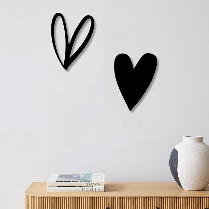 Vineland Metal Heart Wall Art Decor, Black Minimalist Wall Sculptures for Living Room Bedroom Bathroom Kitchen Decorations, Housewarming Valentine's Day Gifts, 5.9x7.8 Inches, Set of 2